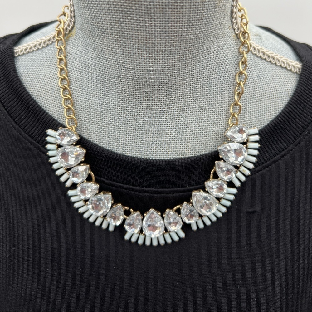 Loft white stone and rhinestones gold tone statement necklace